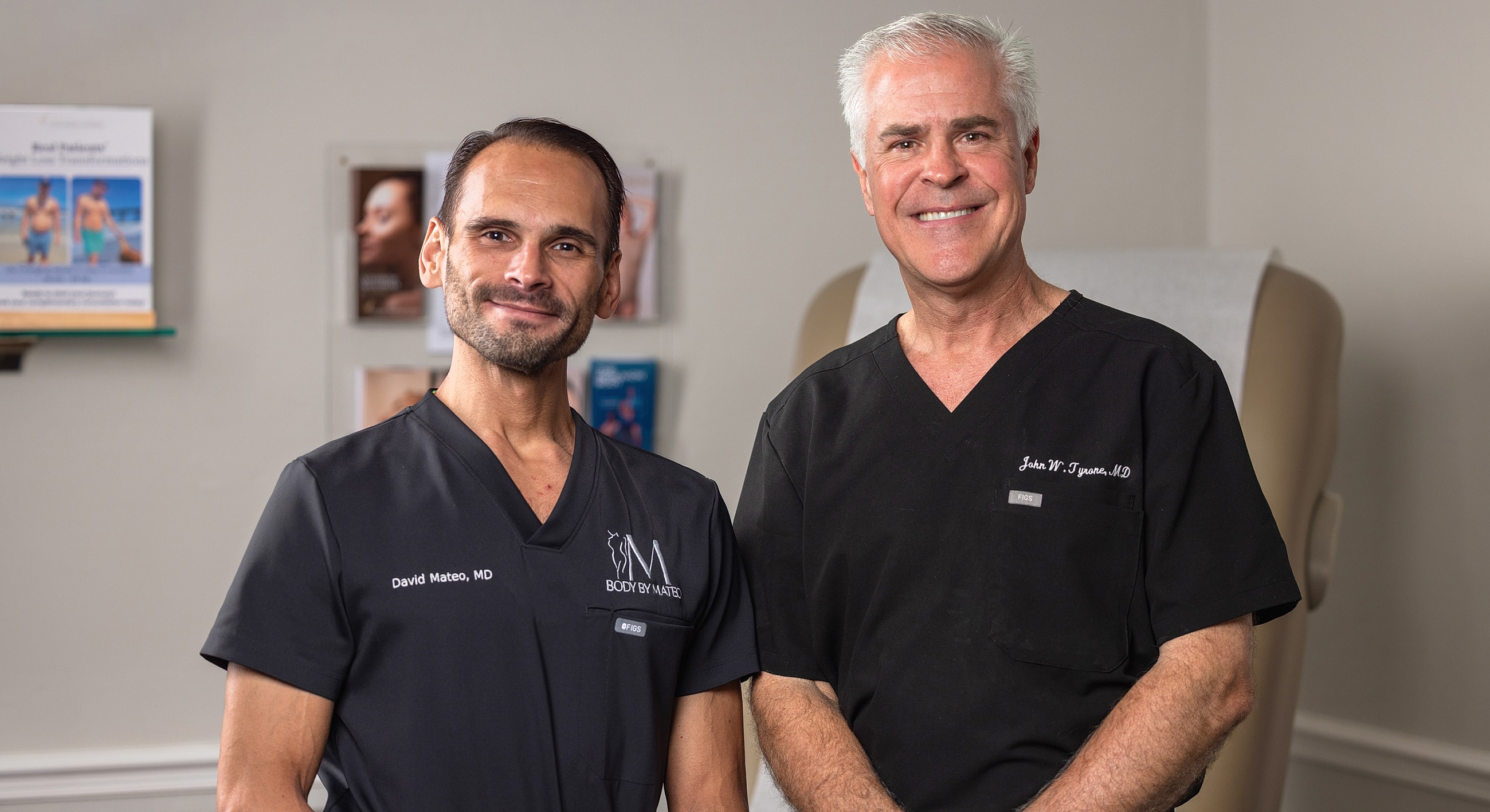 Doctors posing in a medical office setting.
